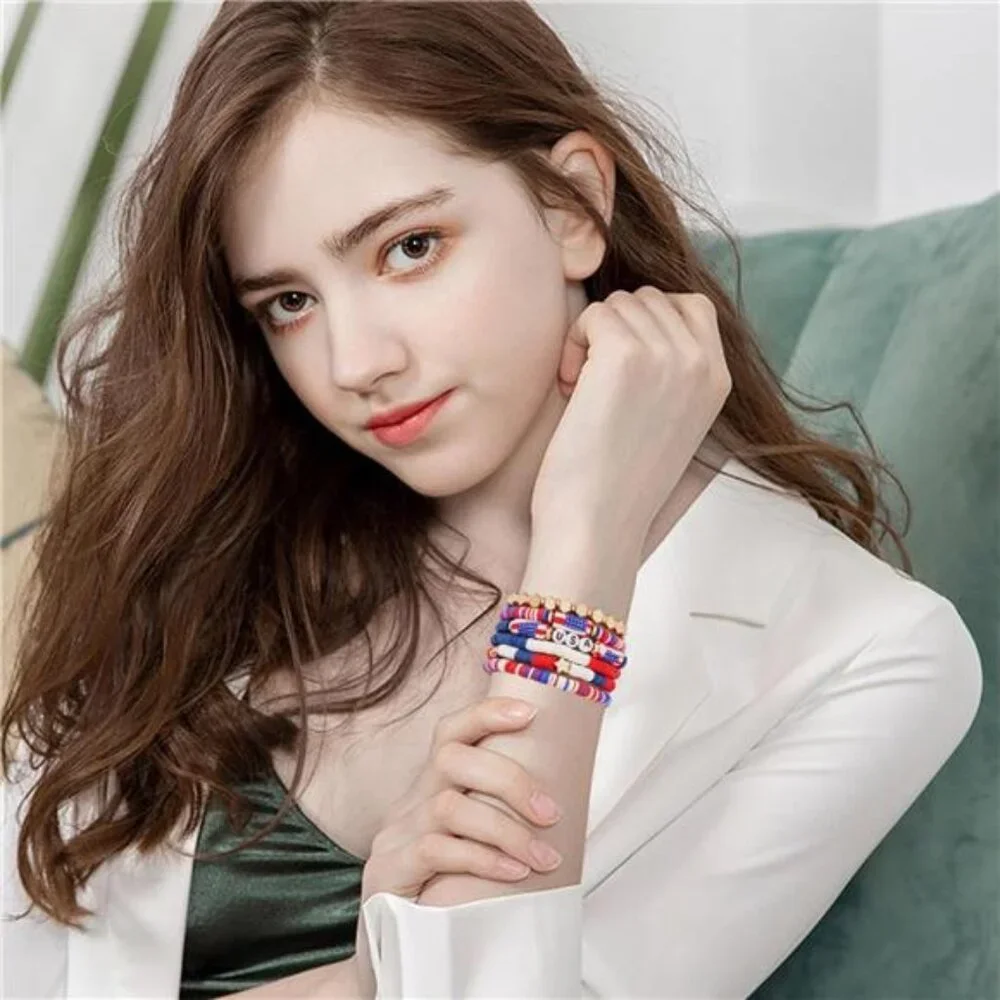 Surfer Heishi Clay Bead Bracelets for Women Bohemian Stackable Gold Flag 2